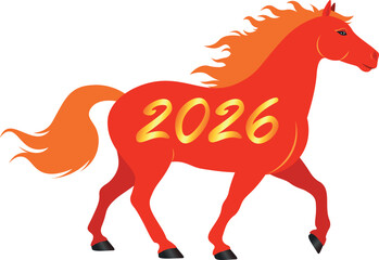 2026 Red fire horse. Vector illustration of the red fire horse symbol of 2026 according to the chinese zodiac. For calendars, prints, postcards, holiday decorations, web design, new year