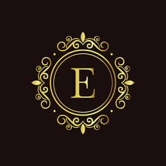 Peace symbol shines on black background surrounded by stars in abstract vector illustration style LOGO E

