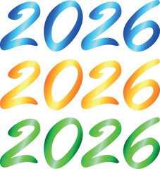 New year 2026. Vector illustration of the year 2026 in three color variations - blue, orange, and green. stylish gradient. For cards, calendars, posters, covers, holiday decorations, layouts, design