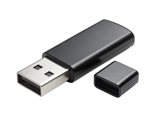Sleek Black USB Flash Drive with Cap Removed, isolated on white background PNG