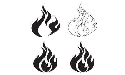 Fire flame flat icon set