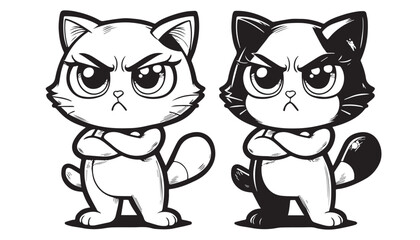 Obraz premium Vector illustration of cartoon cat black and white drawing For children to learn to color according to the picture. 