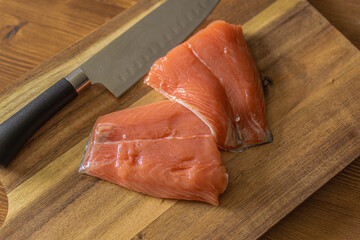 Salmon Fillets on Chopping Board
