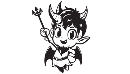 Vector illustration of cartoon Devil black and white drawing For children to learn to color according to the picture.
