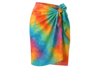 Colorful tie-dye sarong with knot, isolated on transparent background, perfect for summer beachwear