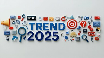 Colorful collage featuring icons and text representing trends and predictions for 2025 - Powered by Adobe