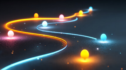 Vibrant journey of glowing orbs creates captivating customer experience and satisfaction