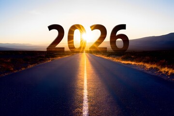 A breathtaking sunrise appearing on the road ahead symbolizes a bright and hopeful future as we approach the year 2026