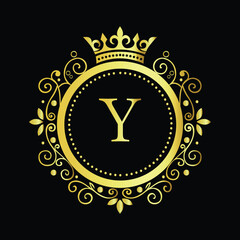 Golden Om symbol on a vibrant yellow background, available as a vector LOGO Y
