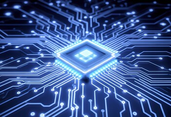 A stunning digital artwork showcasing a microchip on a circuit board, celebrating modern technology and innovation