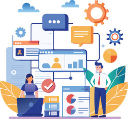 Business Workflow and Data Analysis Illustration