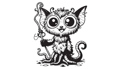 Vector illustration of cartoon mythical animals black and white drawing For children to learn to color according to the picture.
