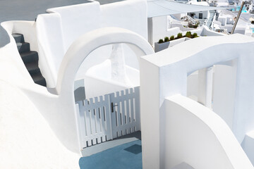 White cycladic architecture in Santorini island, Greece.