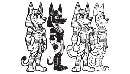 Vector illustration of cartoon anubis god black and white drawing For children to learn to color according to the picture.
