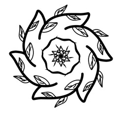 Artistic floral illustration featuring delicate borders of stylized leaves and blooms in soft pastel tones, ideal for elegant backgrounds or frame designs.