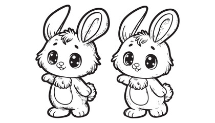 Vector illustration of cartoon bunny black and white drawing For children to learn to color according to the picture.
