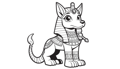 Vector illustration of cartoon anubis dog black and white drawing For children to learn to color according to the picture.
