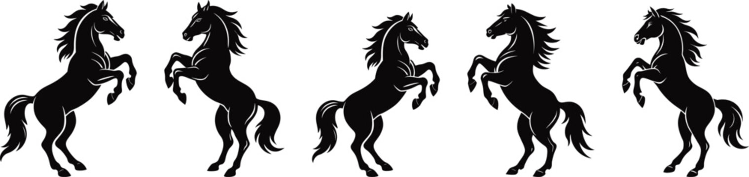 standing horse silhouette logo set vector illustration