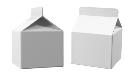 Two plain white milk cartons, designed for packaging beverages, showcasing a simple and functional aesthetic.