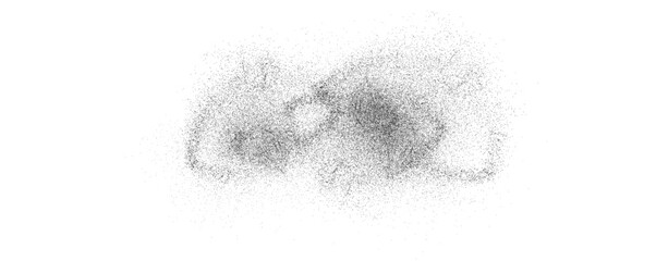 Black paint dust and splashes, coal dust effect, black ground pepper. Design element with grainy texture, abstract background with grainy noise pattern, vector, png. Ash, cinders.