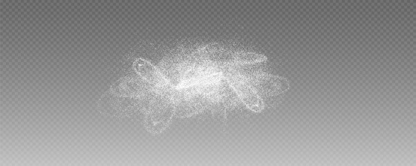 Christmas glowing bokeh confetti light and glitter texture overlay for your design. Frosting effect sugar png, salt and flour for baking, with powder white and isolated on transparent background.