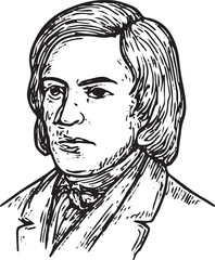 Hand-drawn engraving of Russian classical composer Nikolai Gogol in vintage style, perfect for educational, historical, and music-themed visual content