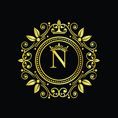 Golden star compass design on an abstract background vector illustration LOGO N