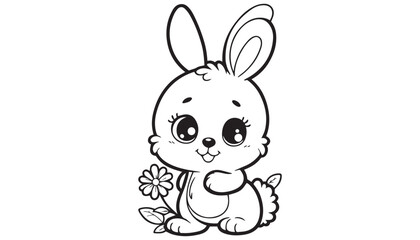 Vector illustration of cartoon bunny black and white drawing For children to learn to color according to the picture.
