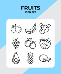 Fruit icon outline set, Fruits and Vegetables Line Icons, Healthy Food Line Icons