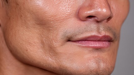 Fototapeta premium Close-Up of Male Face with Natural Skin Texture, Masculine Features and Shaved Look