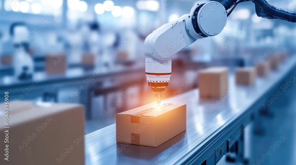Poster Robotic arm automation factory conveyor package technology smart system industrial efficient process