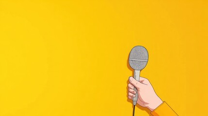 A Hand Holding a Microphone Against a Yellow Background