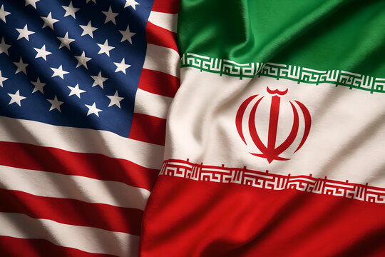 United states and iran flags displayed side by side creating a visual representation