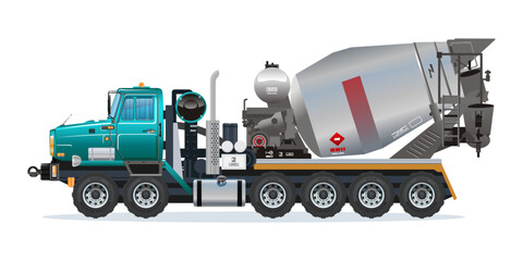 Concrete mixer semi truck for construction service 3D vector illustration
