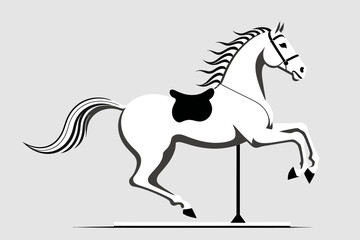 Carousel Horse Image- Vintage Toy Horse Art- Whimsical Black and White Horse Design- Nostalgic Childrens Decor- Antique Style Horse Illustration