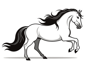 Obraz premium Majestic White Horse Illustration- Elegant Stallion with Flowing Mane- Powerful Animal Artwork for Art Lovers- Graceful Equine Design for Digital Projects