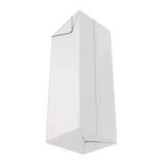 A plain, white tetrahedron-shaped carton, typically used for packaging liquids like milk or juice.
