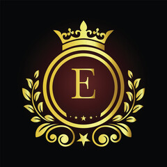 Golden laurel wreath award emblem with vintage star ribbon and best trophy design LOGO E