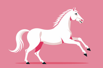 Obraz premium Elegant White Horse Illustration on Pink Background - Stylized Animal Art - Contemporary Horse Design - Minimalist Equestrian Image - Graceful Horse Artwork