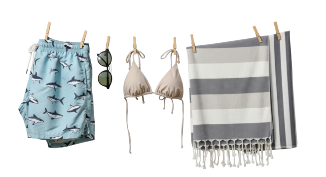 Isolated Beachwear Hanging on Clothesline