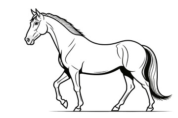 Elegant Horse Outline Illustration- Majestic Animal Line Art - Vector Drawing of a Horse in Motion- Black and White Horse Image for Coloring Pages