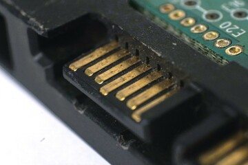 Close-up of a hard drive connector pins.  Perfect for tech, computer, and data storage related...