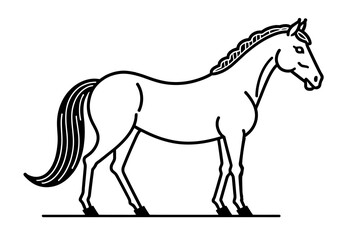 Obraz premium Black and White Horse Illustration- Simple Line Art of a Horse- Equestrian Animal Image- Clean Design Horse Graphic- Minimalist Horse Artwork-Horse outline vector