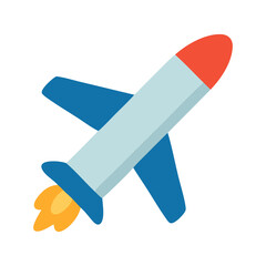 Stylized vector illustration of a rocket launching upwards with flame trail animation