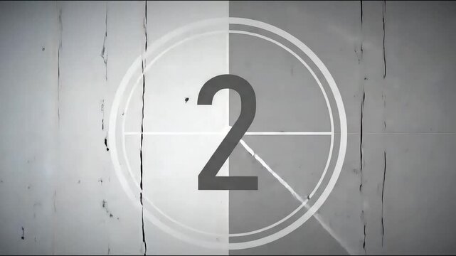 Countdown leader with a number five in a circle and a film reel effect in black and white style