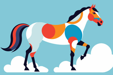 Colorful Abstract Horse Illustration-Modern Geometric Horse Art Print-Unique Equine Design on Sky Background-Perfect for Home Decor and Art Lovers