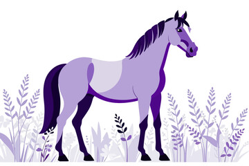 Fototapeta premium Elegant Purple Horse Illustration- Minimalist Equine Art Print- Modern Horse Design- Serene Animal Portrait- Artistic Horse Graphic- Nature Inspired Decor