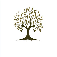 Obraz premium Stylized logo design of an olive tree with leaves and olives in a minimalist silhouette on a white background
