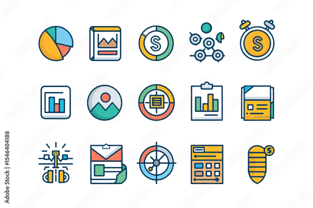 Fototapete Simple set of outline Business data information thin icons for web.