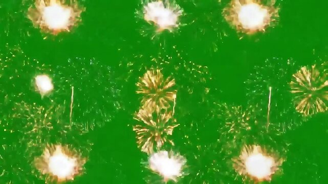 Loop of fireworks exploding, isolated on green screen